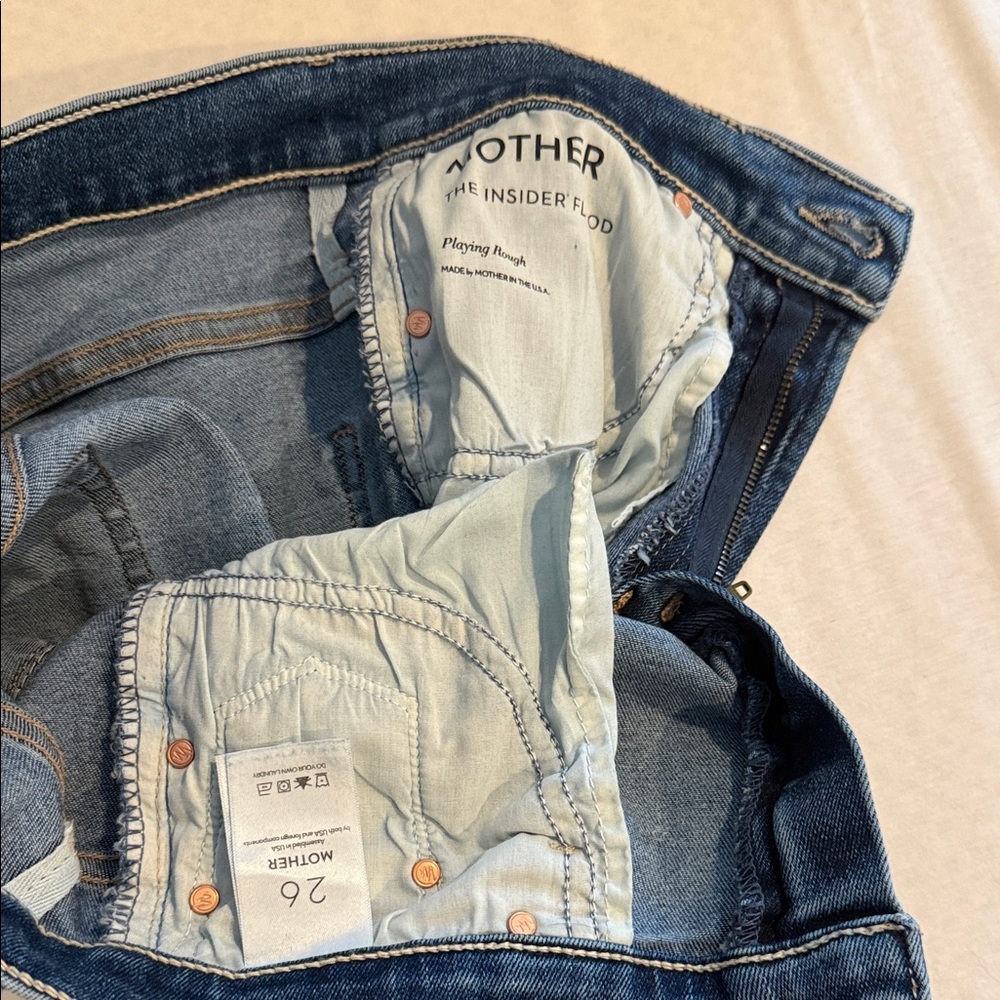MOTHER Insider Flood Light & Dark Blue Two-Tone Denim Jeans size 26